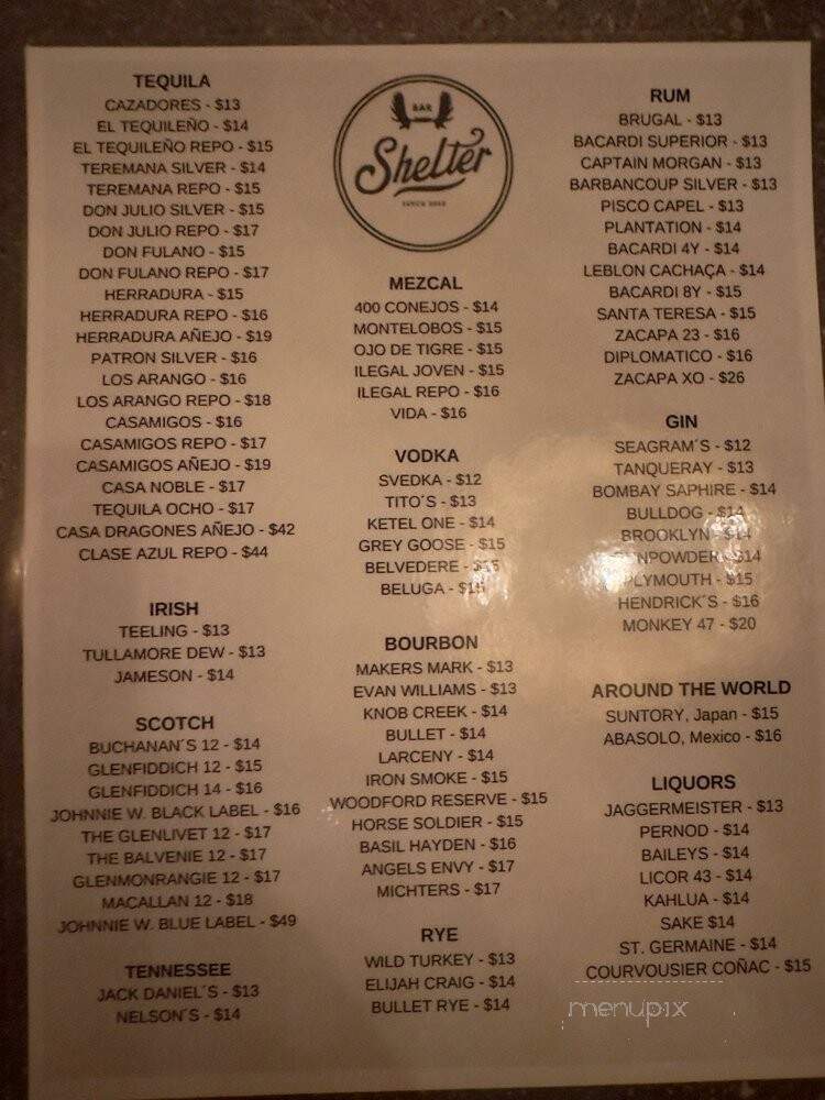 Shelter - Miami, FL menu_pic