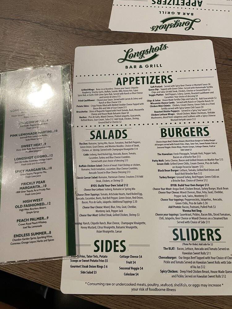 Longshots Bar & Grill - Scottsdale, AZ menu_pic