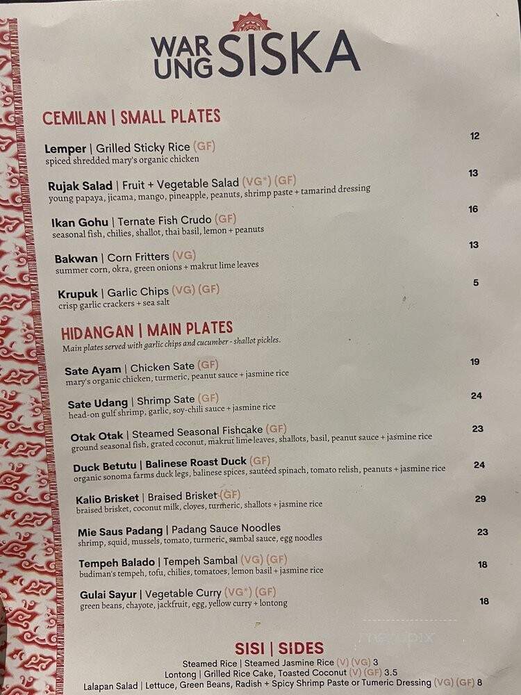 Warung Siska - Redwood City, CA menu_pic