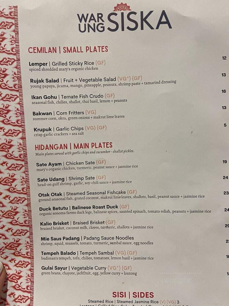 Warung Siska - Redwood City, CA menu_pic