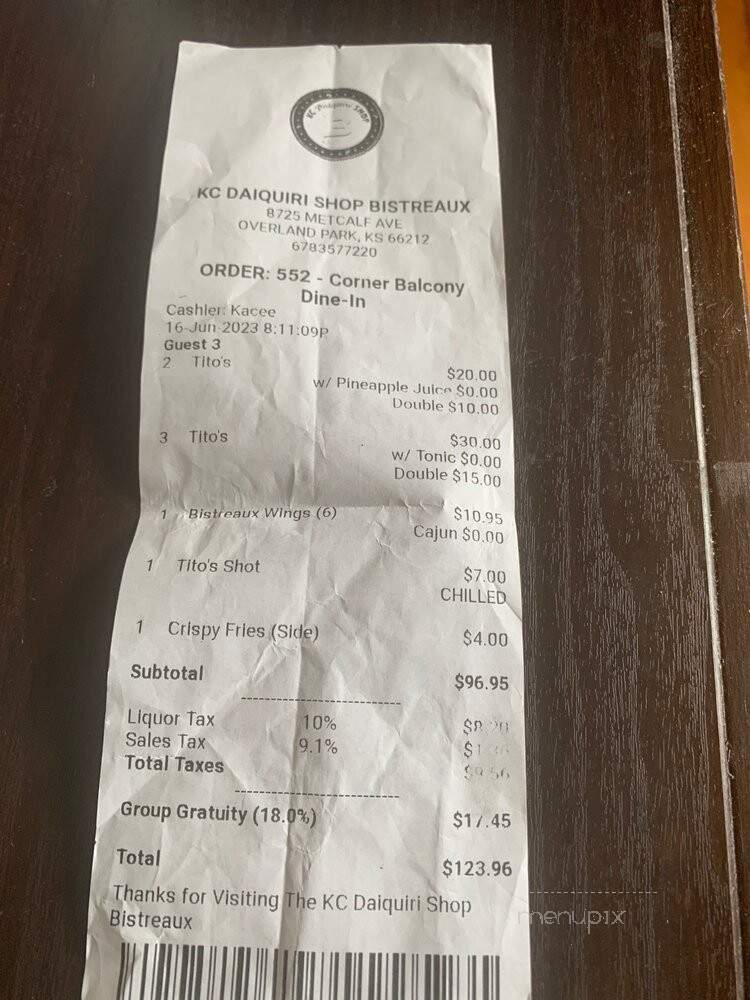 Kc Daiquiri Shop - Overland Park, KS menu_pic
