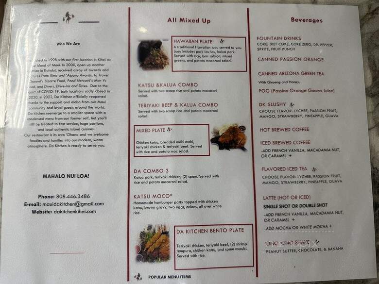 Da Kitchen Maui - Kihei, HI menu_pic