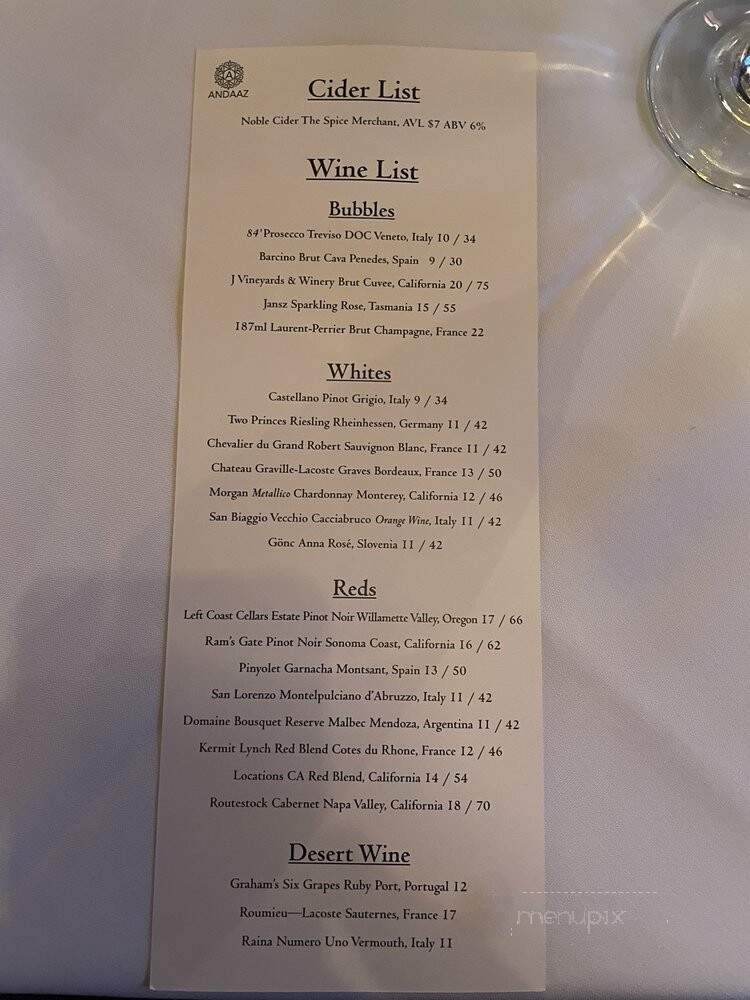Andaaz - Asheville, NC menu_pic