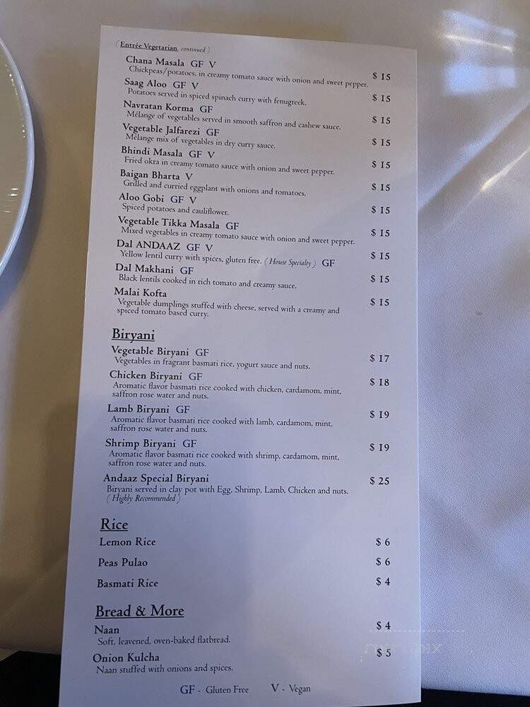Andaaz - Asheville, NC menu_pic