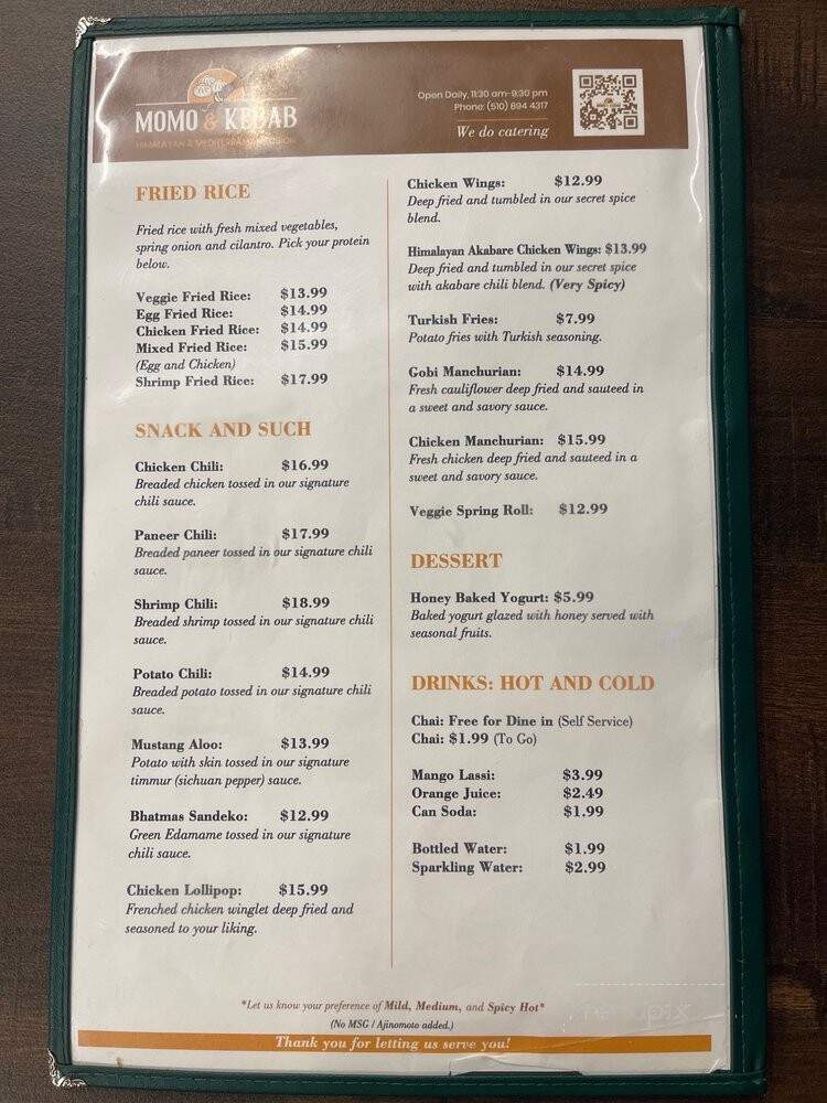 Momo & Kebab - Fremont, CA menu_pic