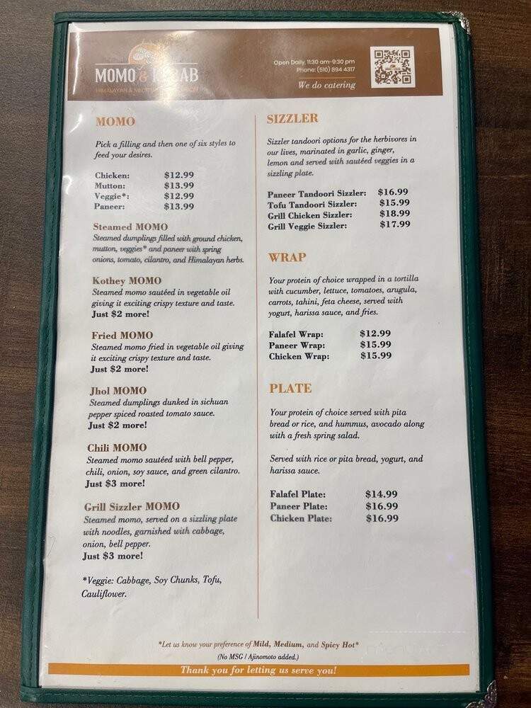 Momo & Kebab - Fremont, CA menu_pic