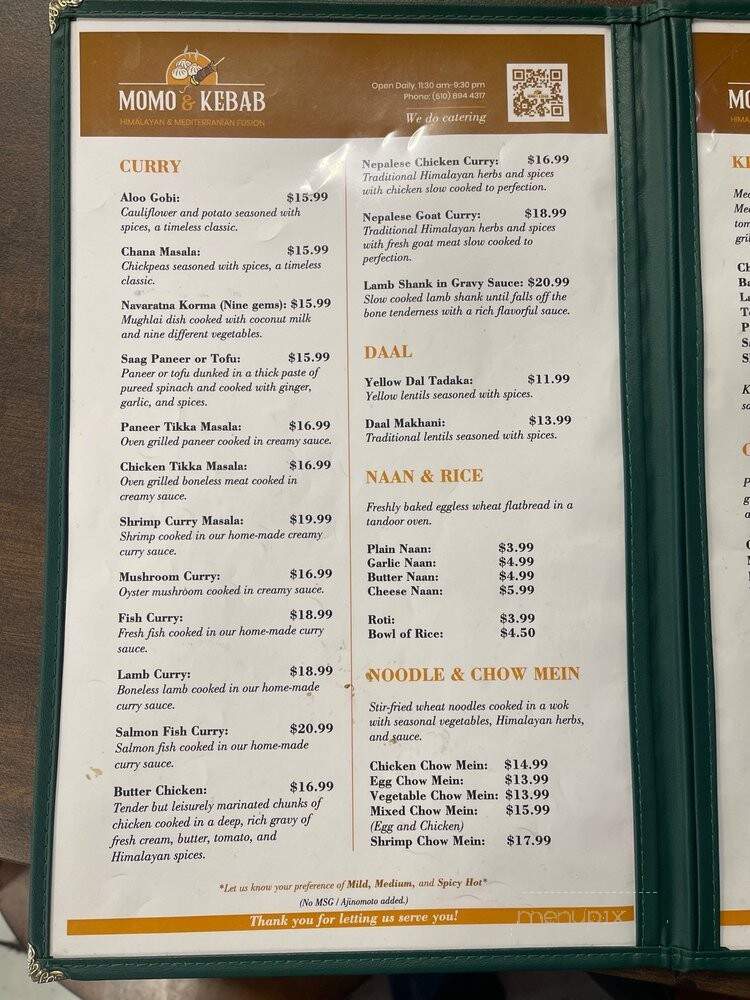 Momo & Kebab - Fremont, CA menu_pic