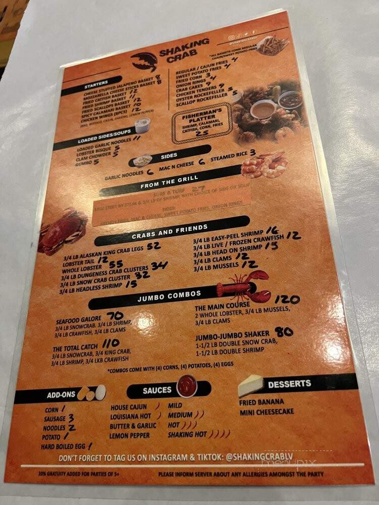 Shaking Crab - Las Vegas, NV menu_pic