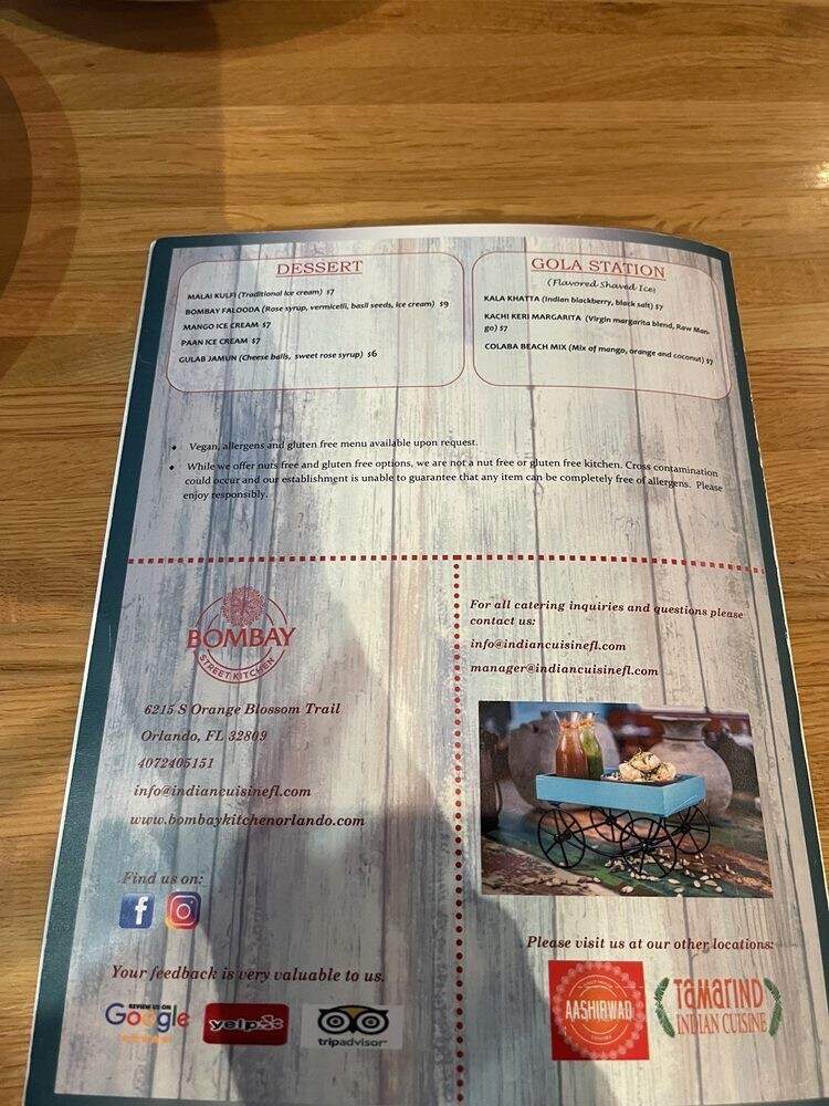 Bombay Street Kitchen - Orlando, FL menu_pic