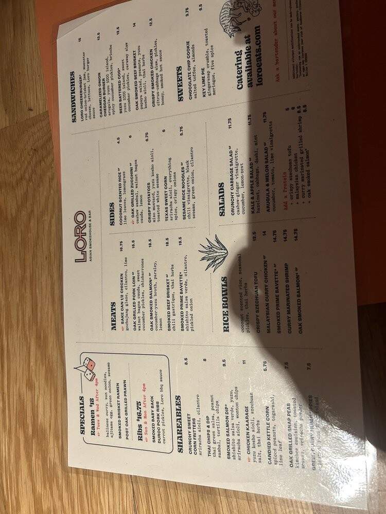 Loro - Dallas, TX menu_pic