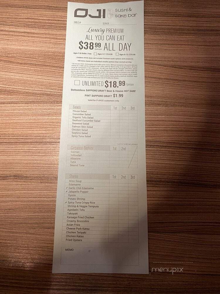Oji Sushi & Bar - Costa Mesa, CA menu_pic