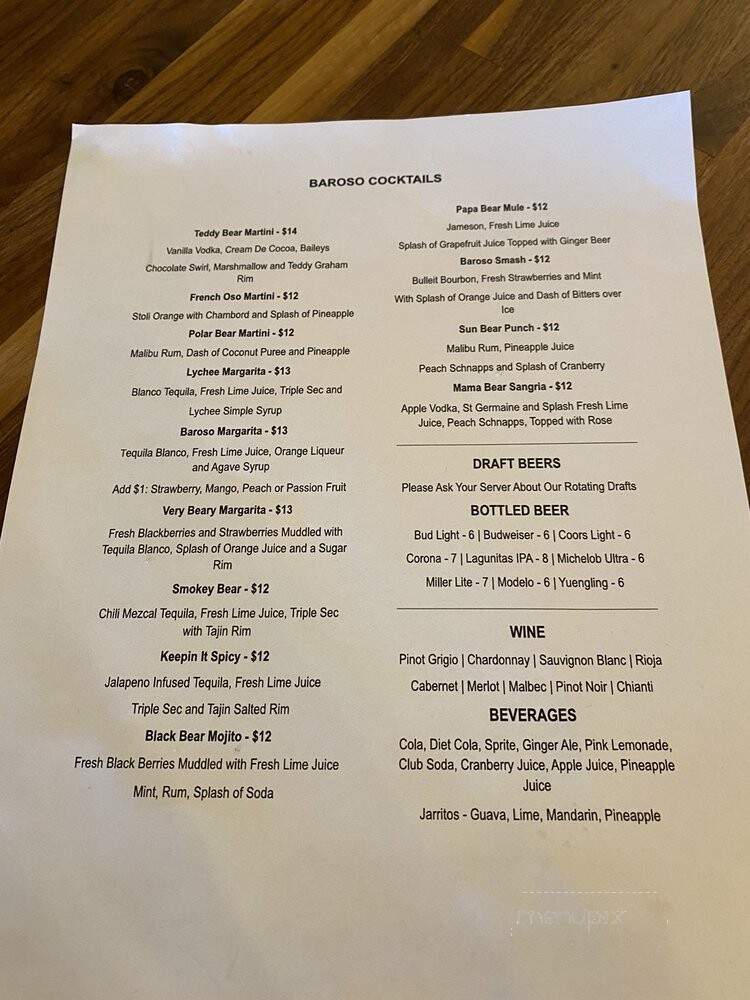 Bar Oso - Yorktown Heights, NY menu_pic