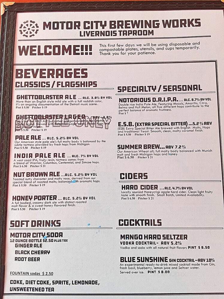 Motor City Brewing - Detroit, MI menu_pic