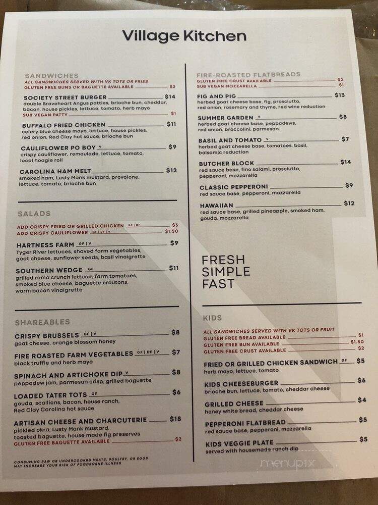 Village Kitchen - Greenville, SC menu_pic