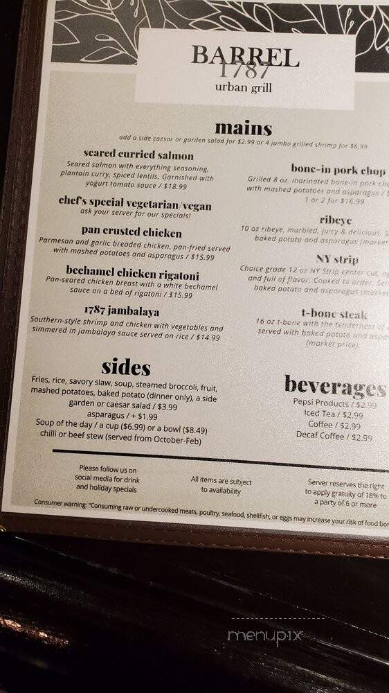 Barrel 1787 Urban Grill - Indianapolis, IN menu_pic