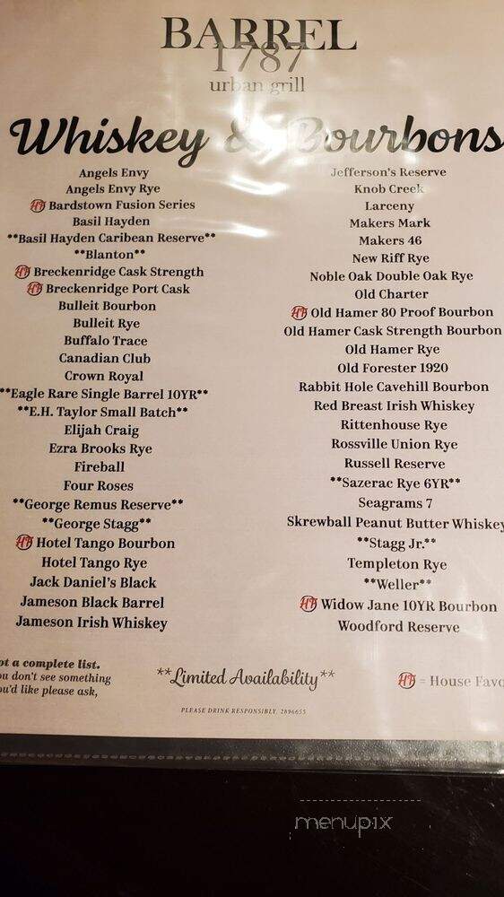 Barrel 1787 Urban Grill - Indianapolis, IN menu_pic