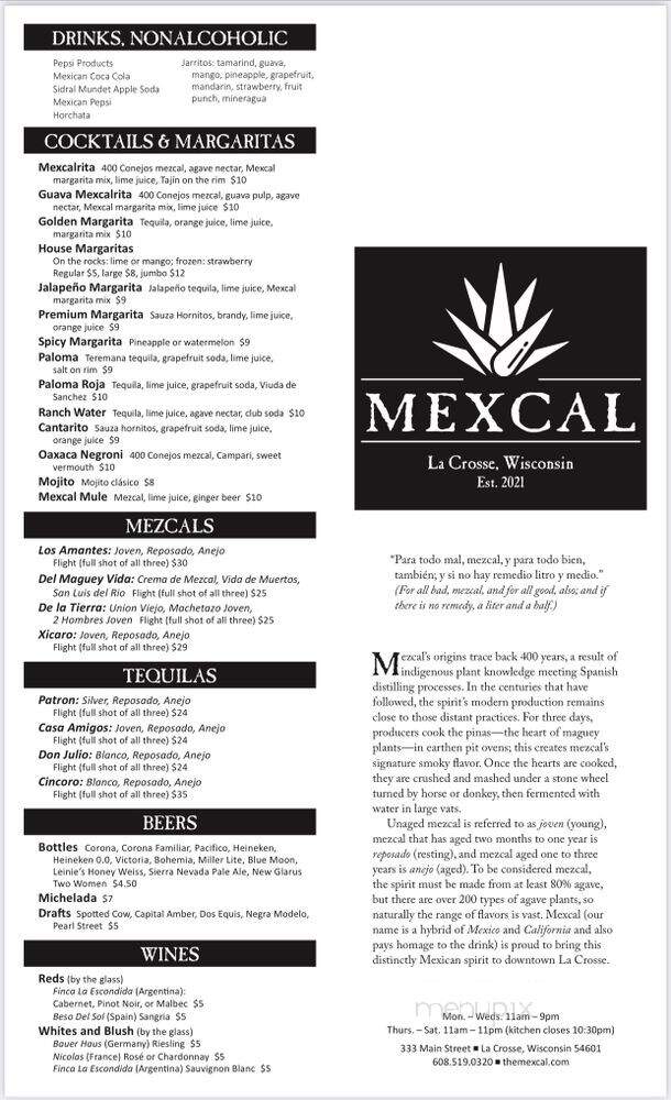 The Mexcal - La Crosse, WI menu_pic