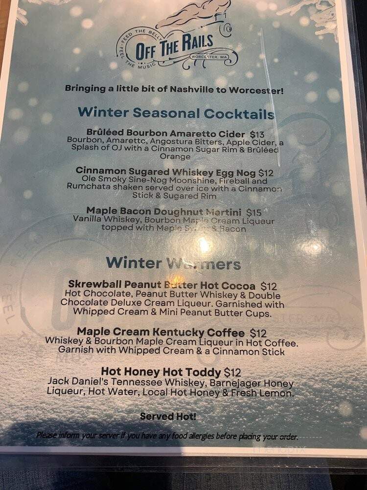 Off the Rails - Worcester, MA menu_pic