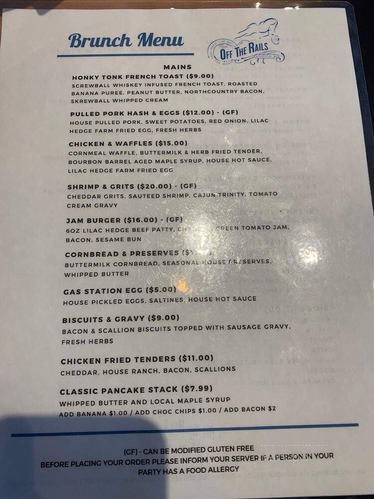 Off the Rails - Worcester, MA menu_pic
