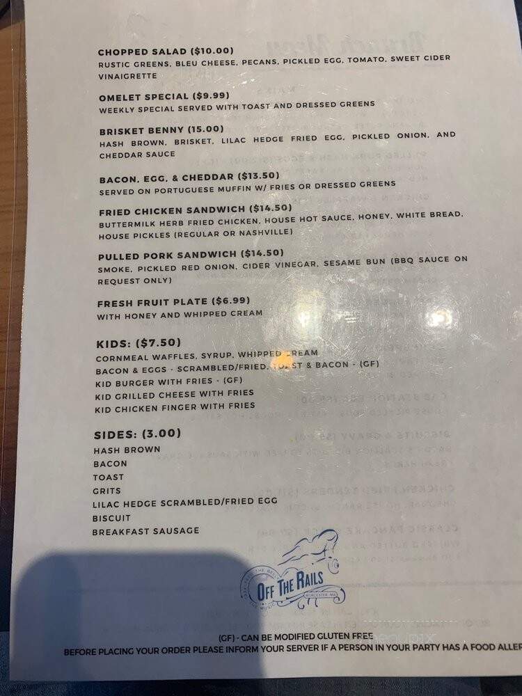 Off the Rails - Worcester, MA menu_pic