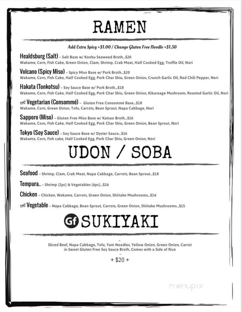 Asahi Ramen & Izakaya - Healdsburg, CA menu_pic