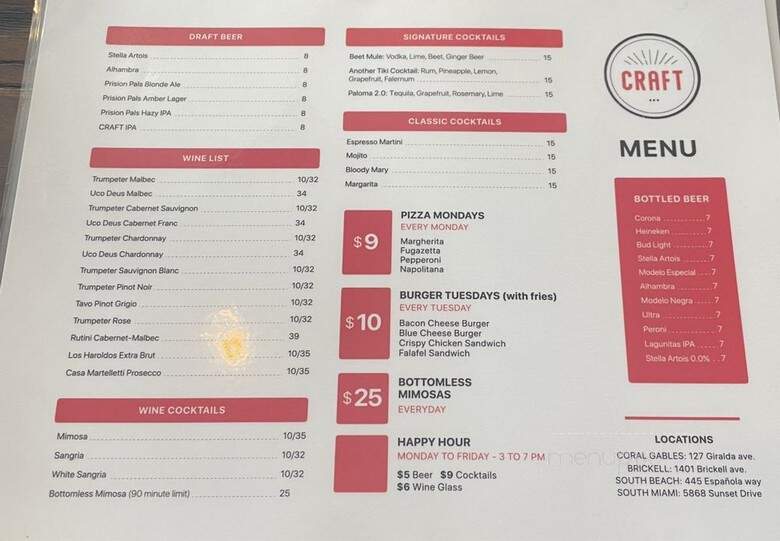 Craft - Coral Gables, FL menu_pic