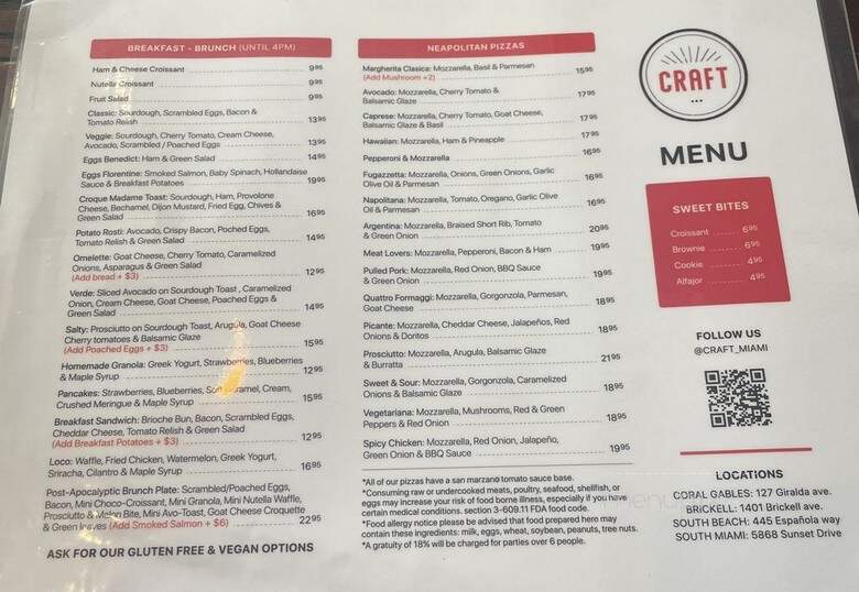 Craft - Coral Gables, FL menu_pic