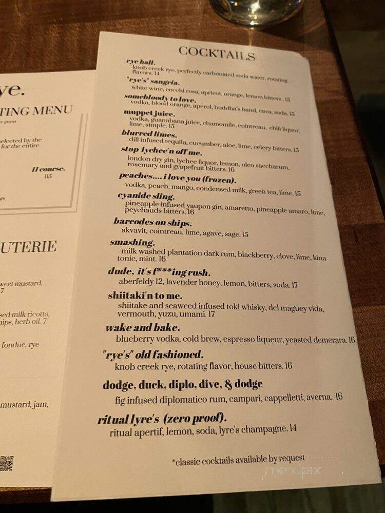Rye - Dallas, TX menu_pic