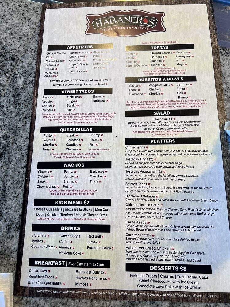 Habaneros Tacos Tequila Mezcal - Grandview Heights, OH menu_pic