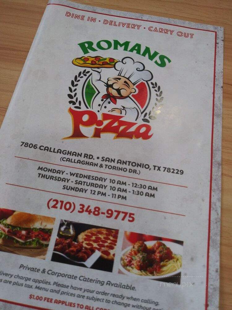 Romans Pizza - San Antonio, TX menu_pic