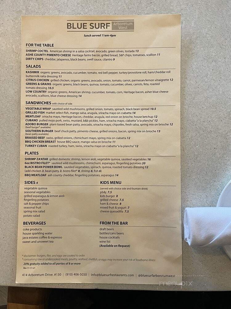 Blue Surf - Wilmington, NC menu_pic