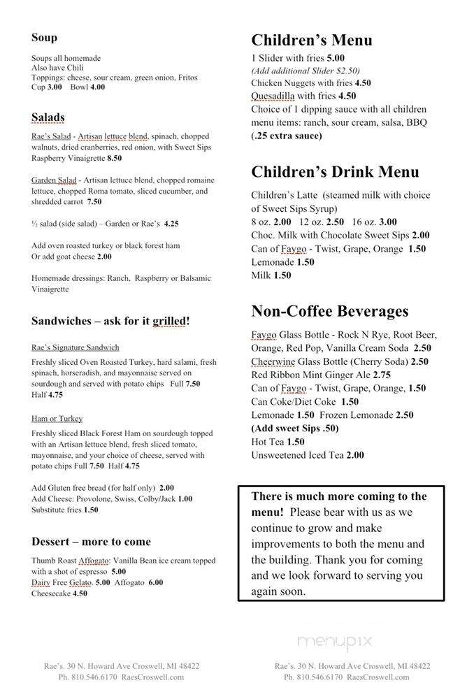 Rae's - Croswell, MI menu_pic