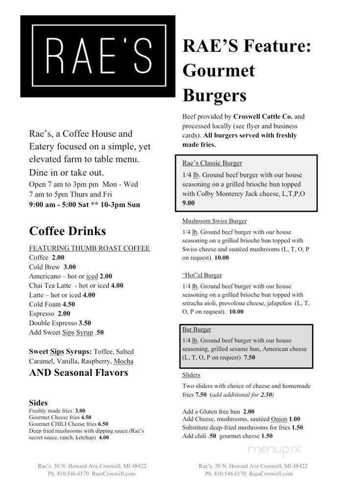 Rae's - Croswell, MI menu_pic