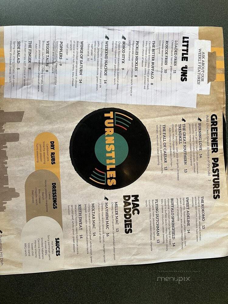 Turnstiles - Grand Rapids, MI menu_pic