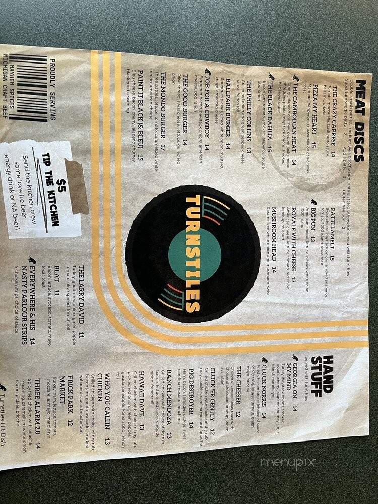 Turnstiles - Grand Rapids, MI menu_pic