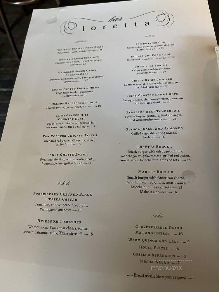 Bar Loretta - San Antonio, TX menu_pic
