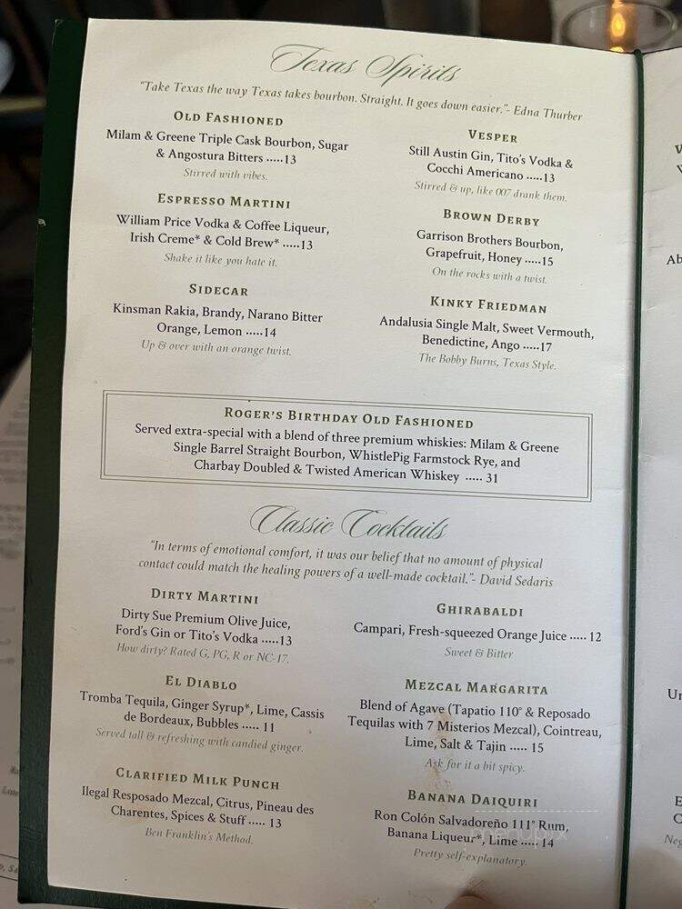 Bar Loretta - San Antonio, TX menu_pic