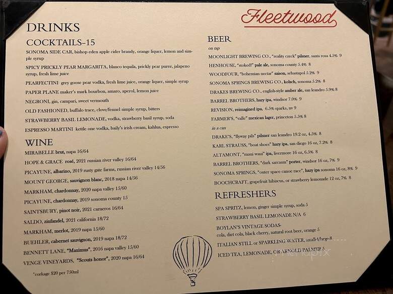 Fleetwood Wood Fired Fine Foods - Calistoga, CA menu_pic