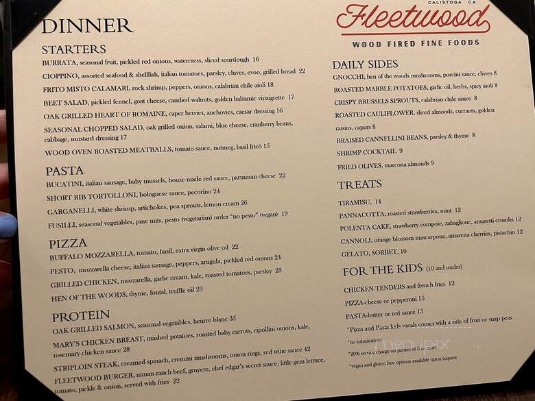 Fleetwood Wood Fired Fine Foods - Calistoga, CA menu_pic