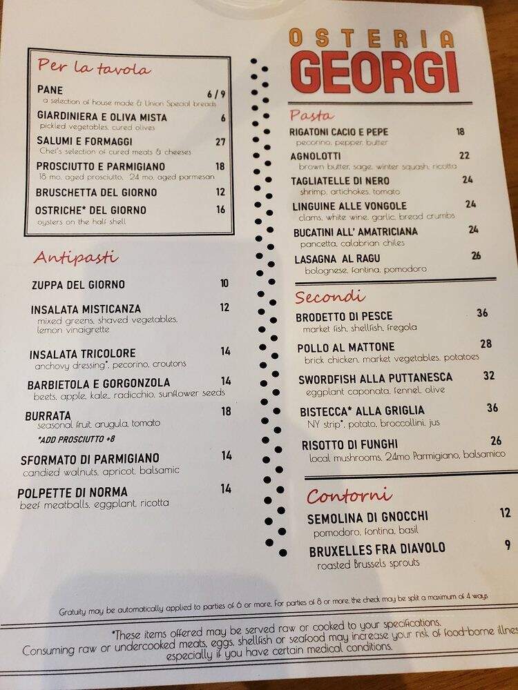 Osteria Georgi - Chapel Hill, NC menu_pic