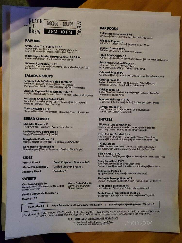 Beach & Brew - Venice, CA menu_pic