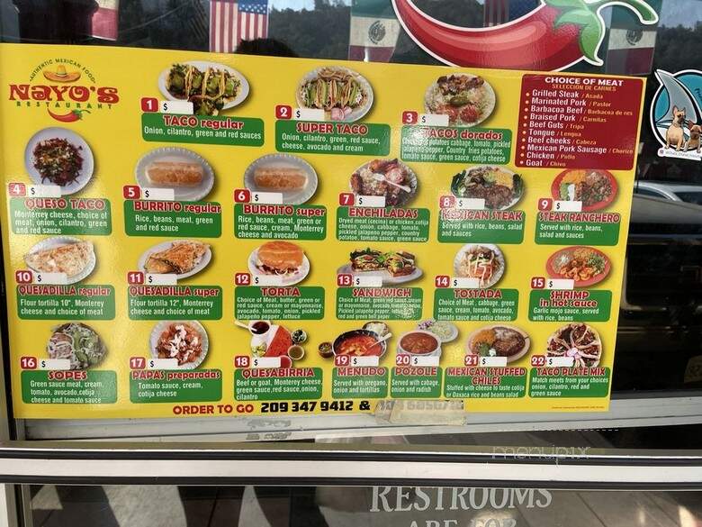 Nayo's Restaurant - Mariposa, CA menu_pic