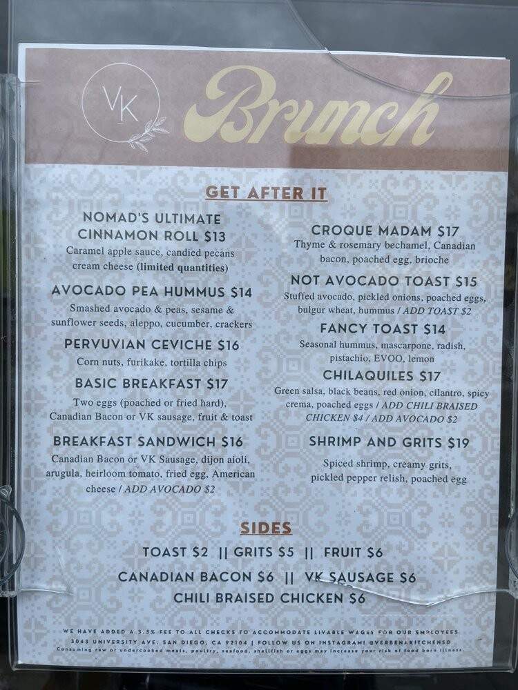 Verbena Kitchen - San Diego, CA menu_pic