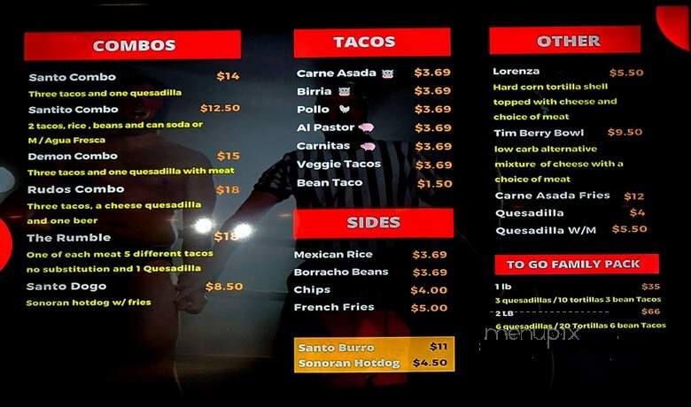 El Taco Santo - Gilbert, AZ menu_pic