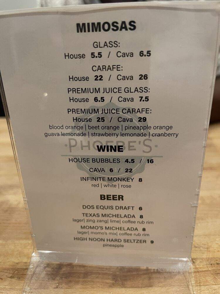 Phoebe's Diner - Austin, TX menu_pic