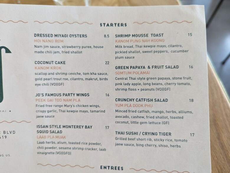 Jo's Modern Thai - Oakland, CA menu_pic