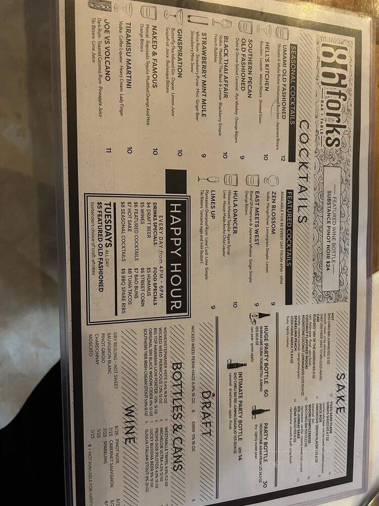 86 Forks Bar + Table - Pensacola, FL menu_pic