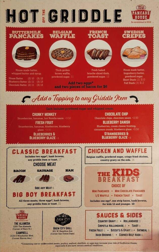 Uncle John's Pancake House - San Jose, CA menu_pic