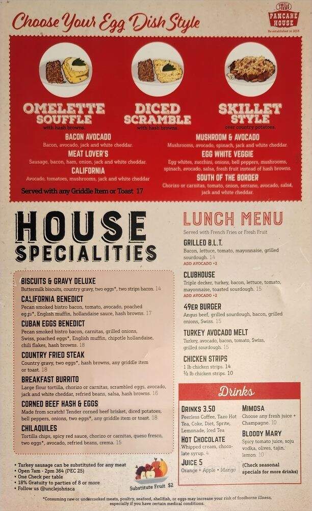 Uncle John's Pancake House - San Jose, CA menu_pic
