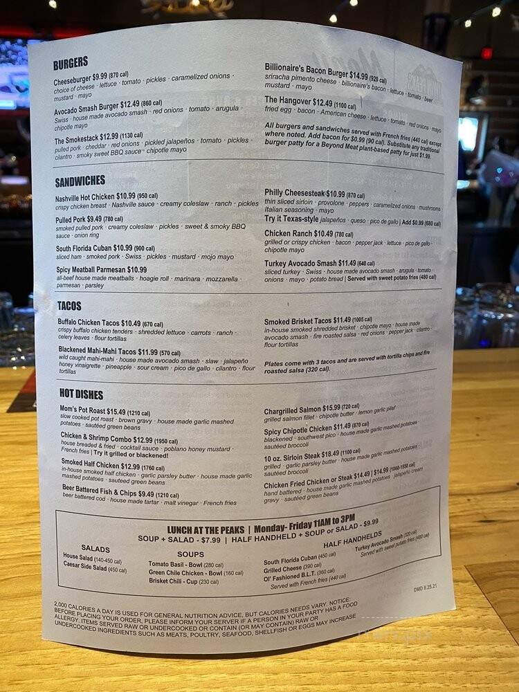 Twin Peaks - Fort Lauderdale, FL menu_pic